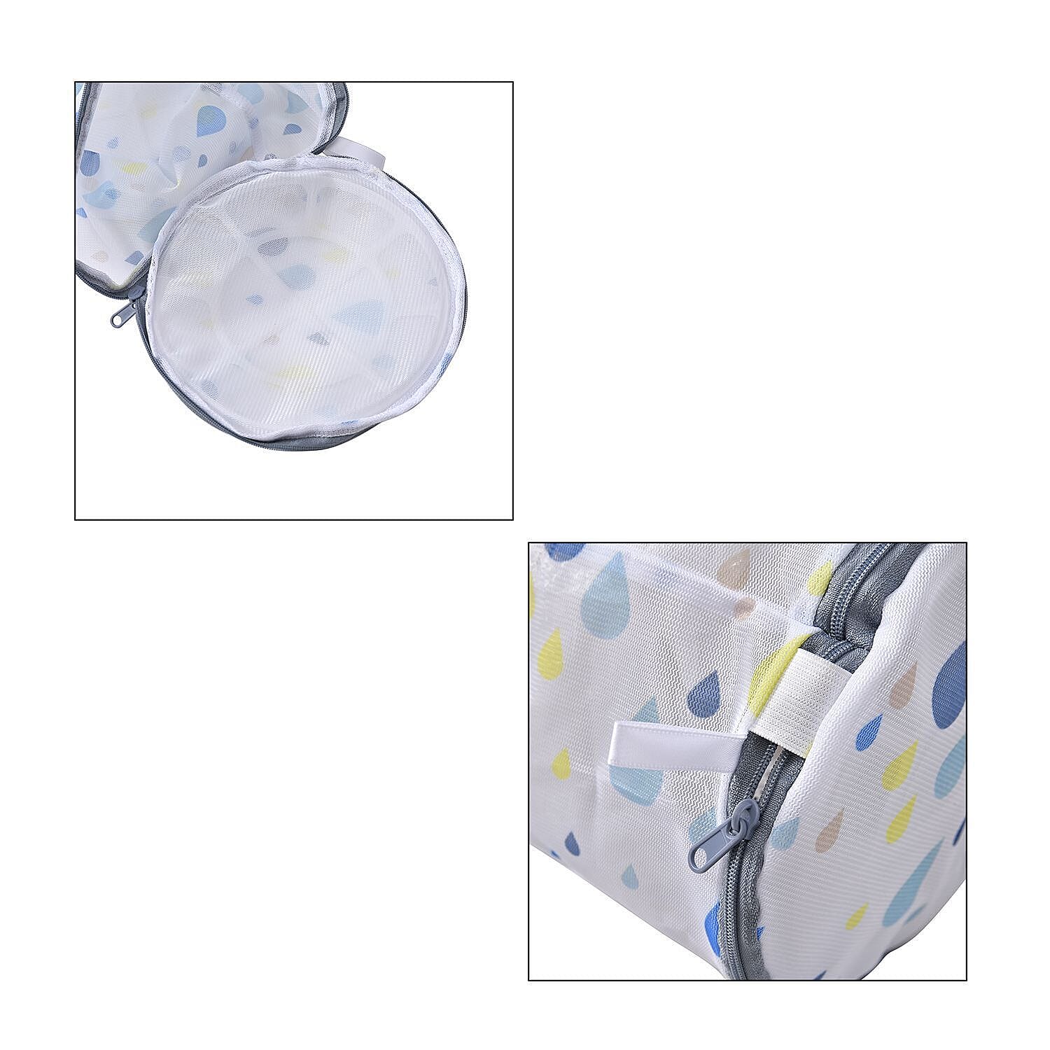 Set of 5 - Rain Drop Printed Laundry Bags with Zip Closure - White and Blue