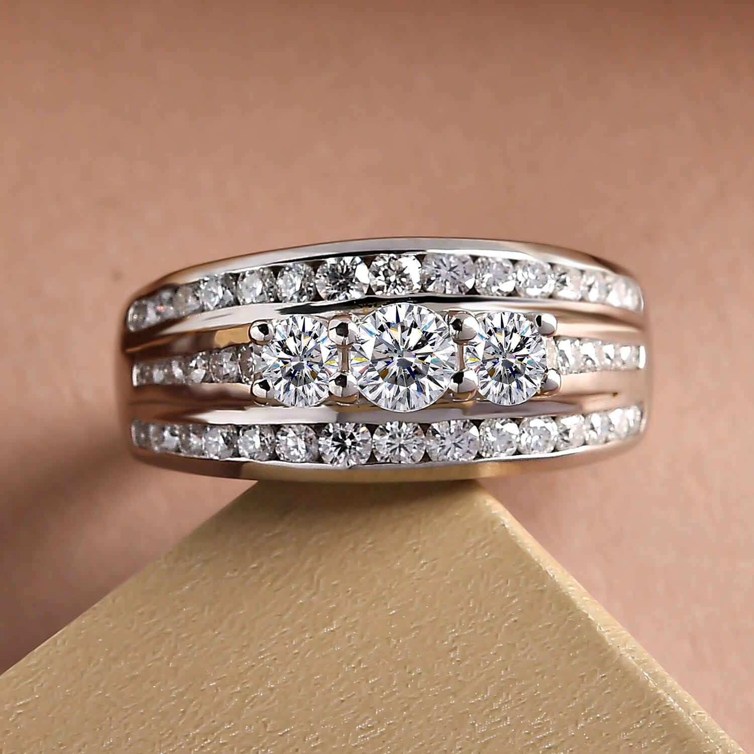 Moissanite Ring in Platinum Overlay Sterling Silver 1.42 Ct.