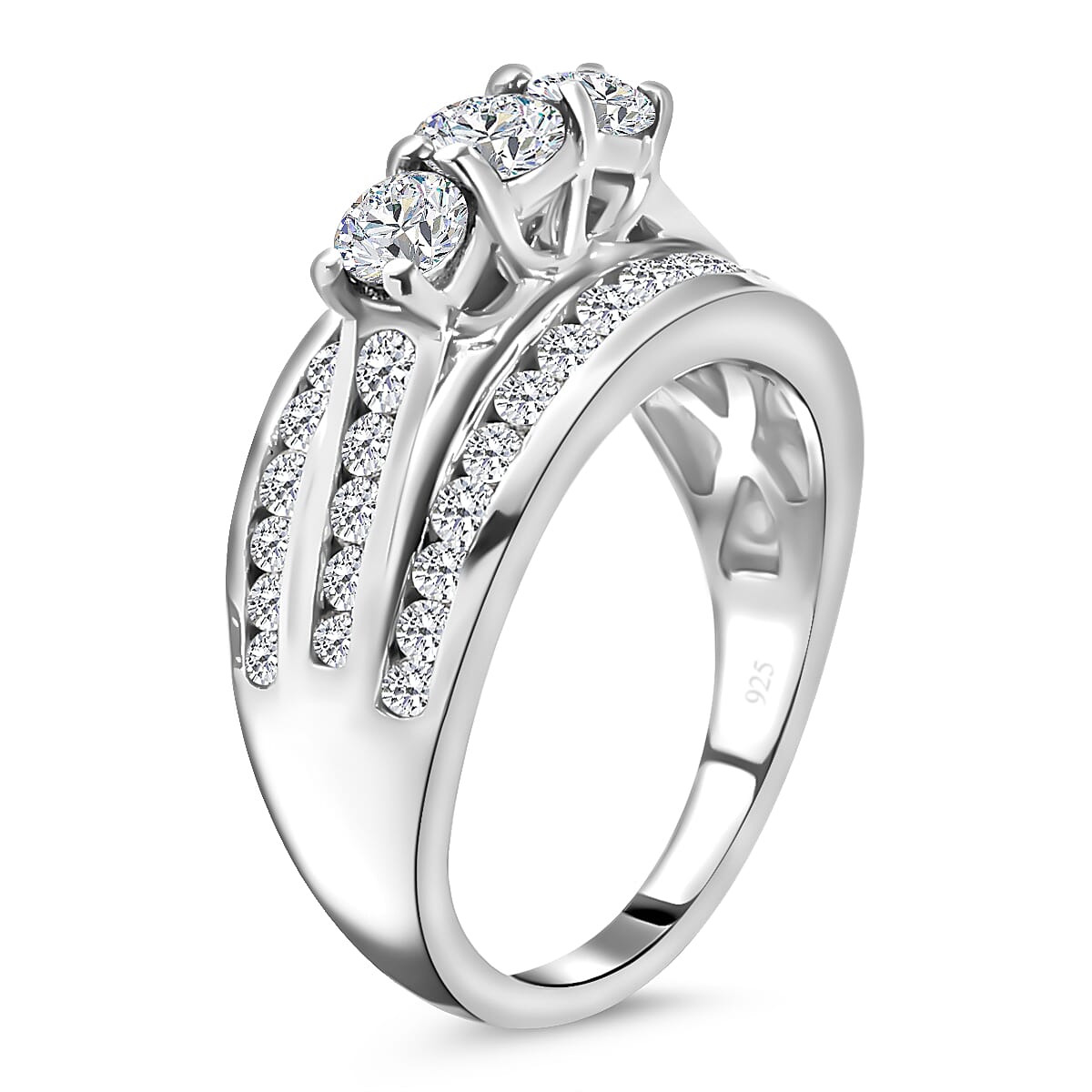 Moissanite Ring in Platinum Overlay Sterling Silver 1.42 Ct.
