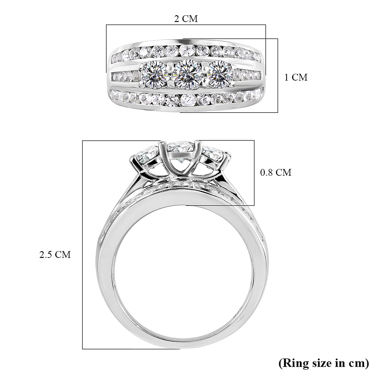 Moissanite Ring in Platinum Overlay Sterling Silver 1.42 Ct.