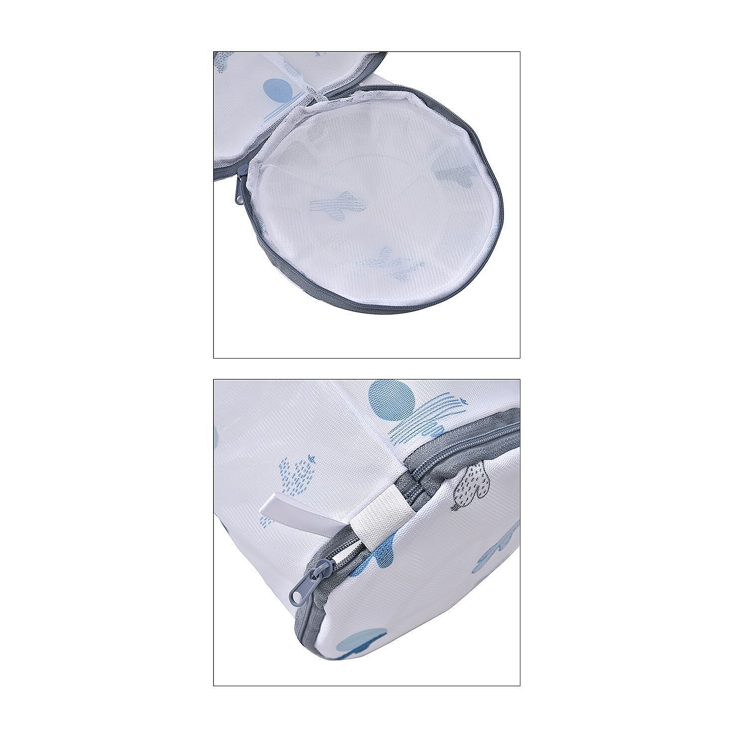 Set of 5 - Cactus Pattern Laundry Bags with Zip Closure - White and Blue