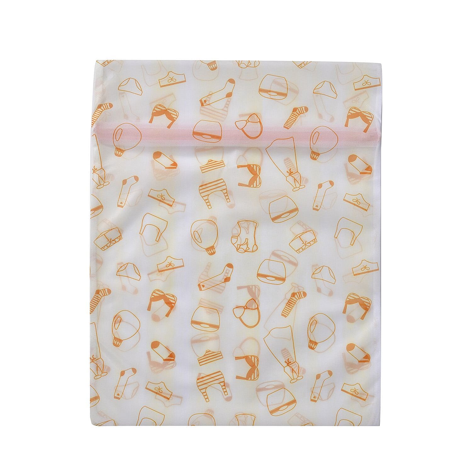 Set of 5 - Orange Underwear Pattern Laundry Bags with Zip Closure - White and Orange