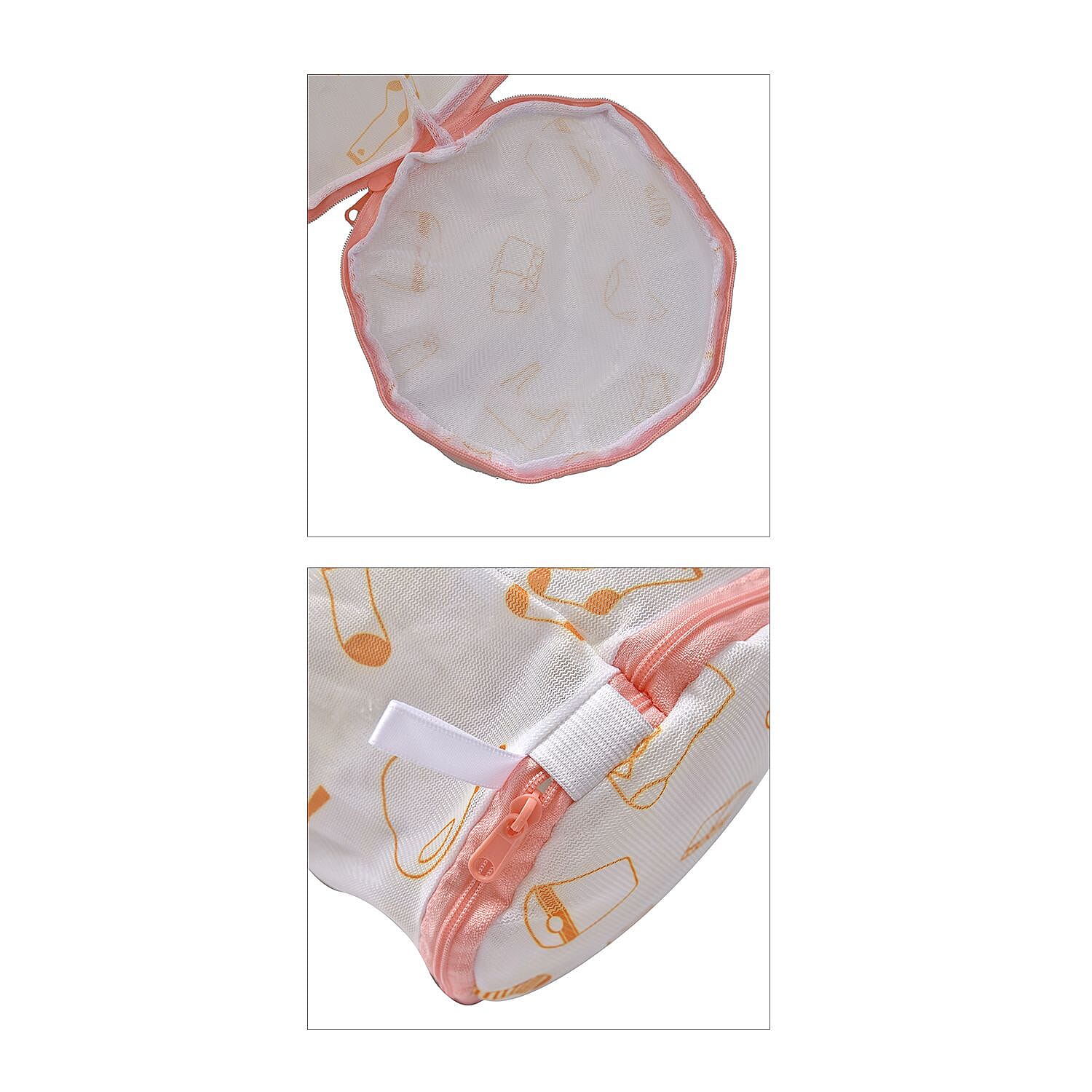 Set of 5 - Orange Underwear Pattern Laundry Bags with Zip Closure - White and Orange