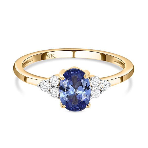 9K Yellow Gold AA Tanzanite and Moissanite Classic Solitaire Trilogy ...