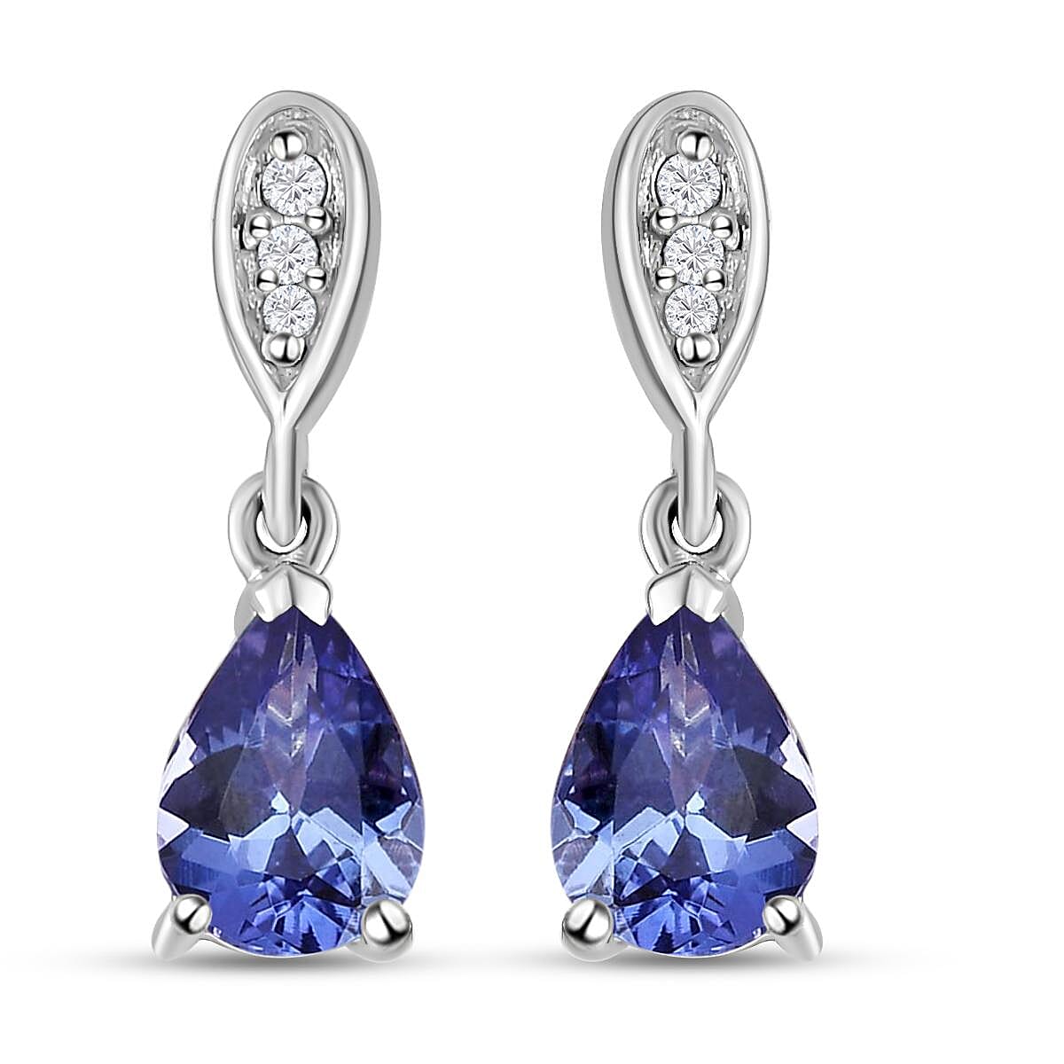 9K White Gold  AA Tanzanite ,Moissanite  Dangling Earring (With Push Back) 1.43 ct,