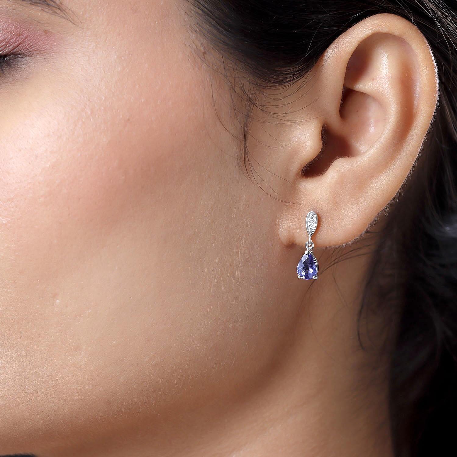 9K White Gold  AA Tanzanite ,Moissanite  Dangling Earring (With Push Back) 1.43 ct,