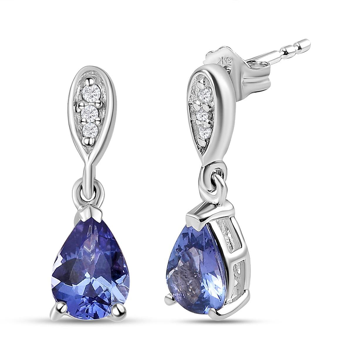 9K White Gold  AA Tanzanite ,Moissanite  Dangling Earring (With Push Back) 1.43 ct,