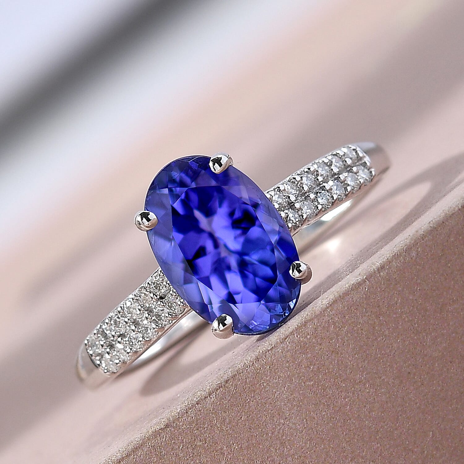9K White Gold Tanzanite and Moissanite Ring 1.73 Ct.