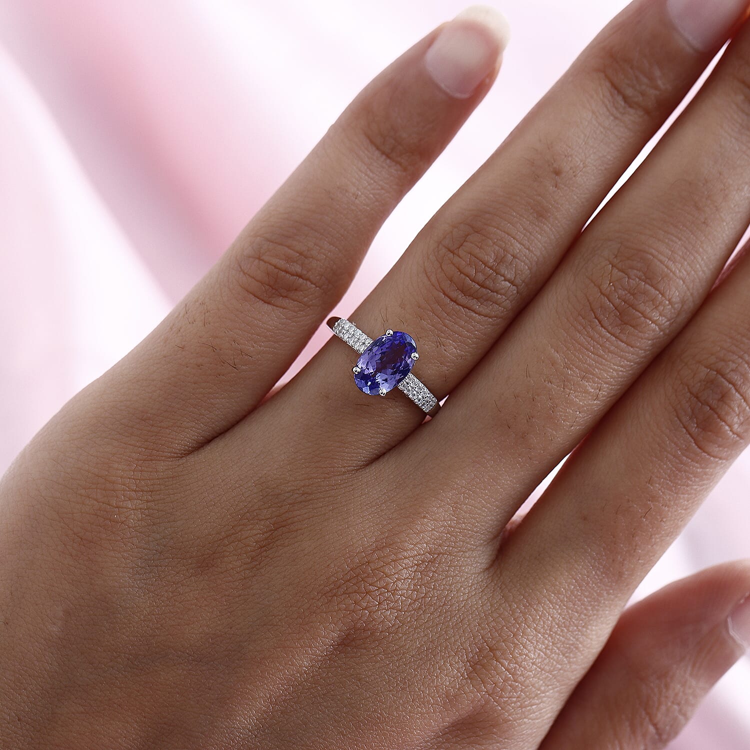 9K White Gold Tanzanite and Moissanite Ring 1.73 Ct.