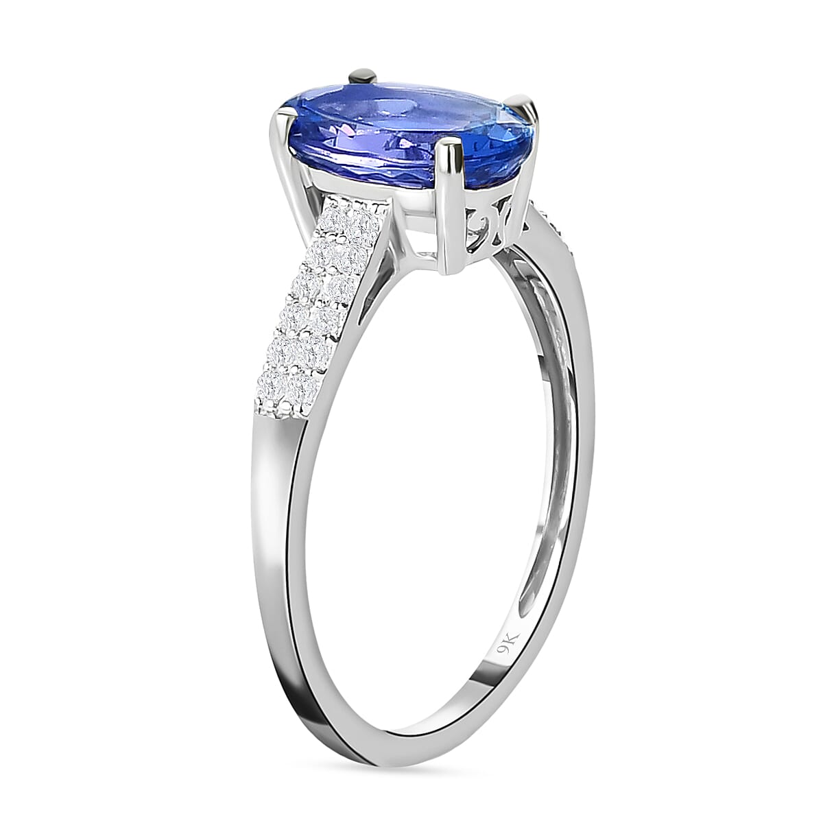 9K White Gold Tanzanite and Moissanite Ring 1.73 Ct.