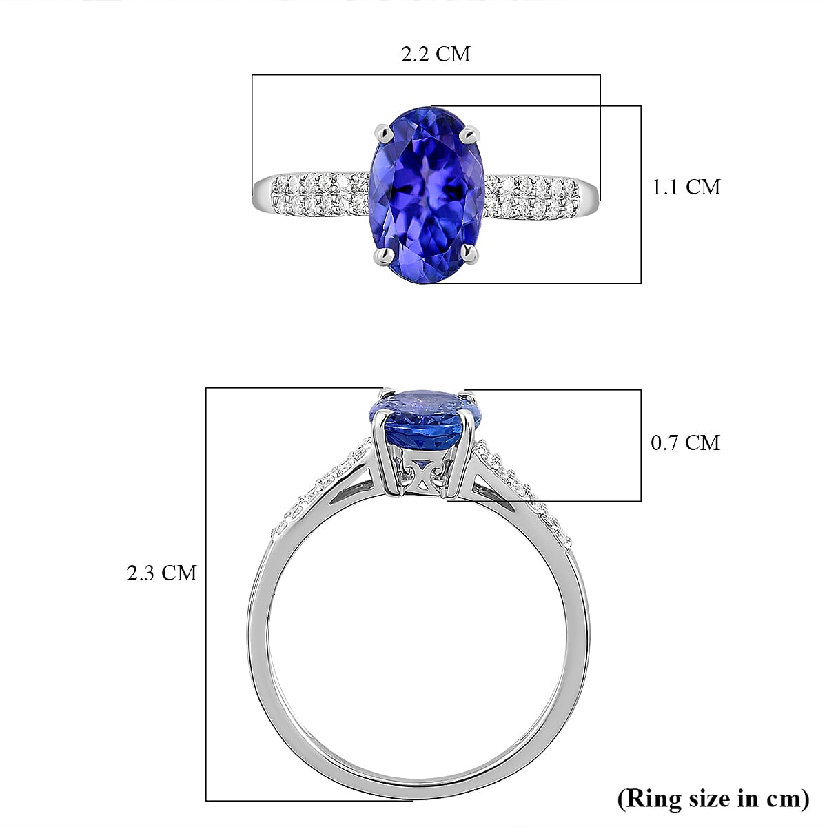 9K White Gold Tanzanite and Moissanite Ring 1.73 Ct.