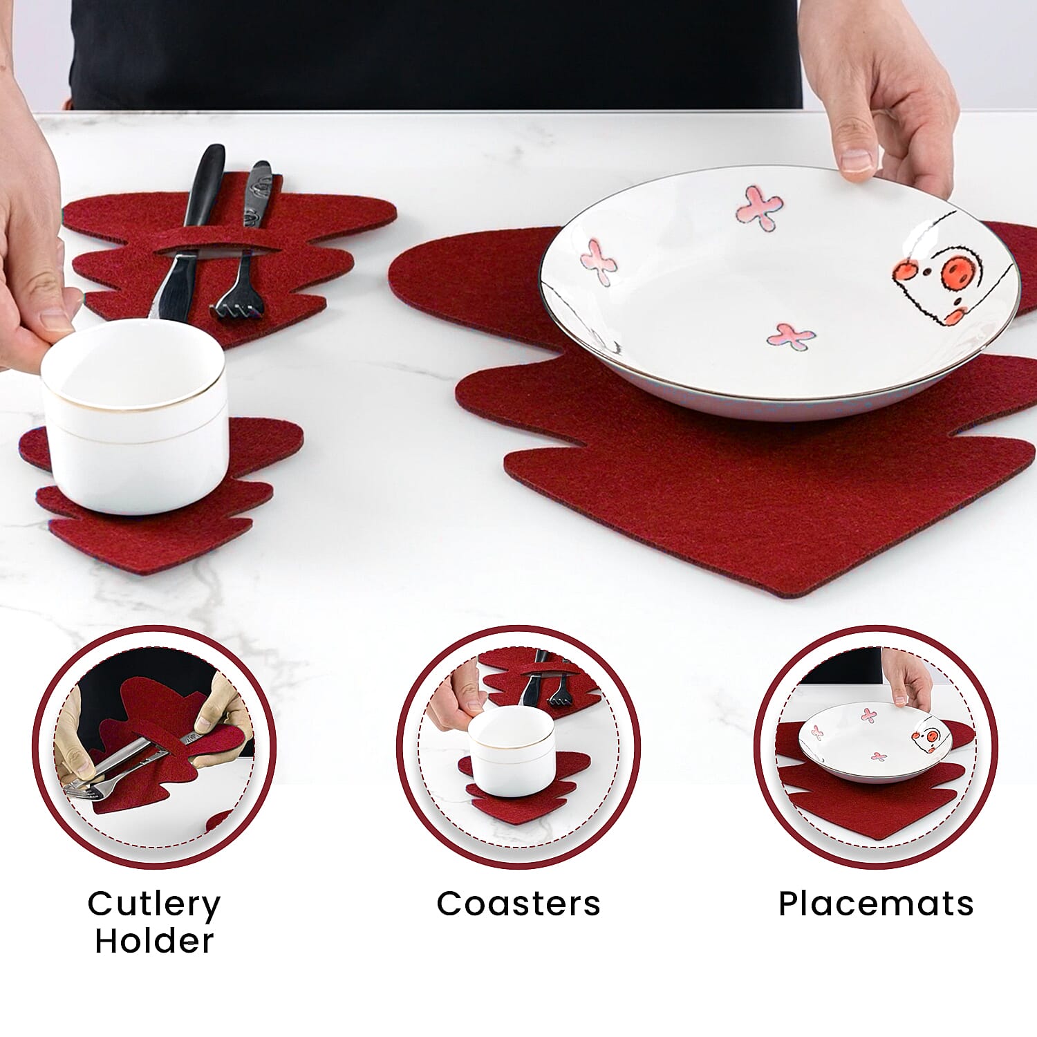 Set of 12 - Cutlery Holder, Placemats and Coaster
