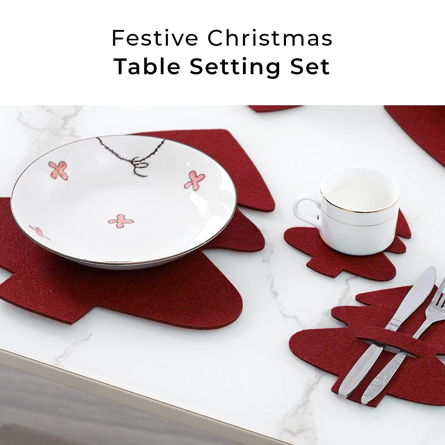 Set of 12 - Cutlery Holder, Placemats and Coaster