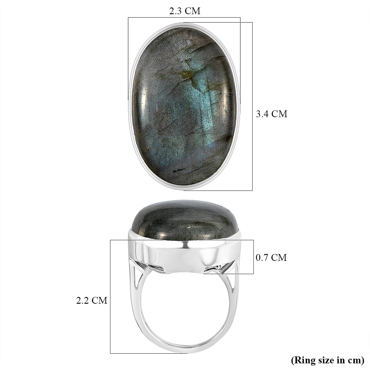 Rare Size Labradorite (OV 30X20) Solitaire Ring in Sterling Silver 33.00 Ct.
