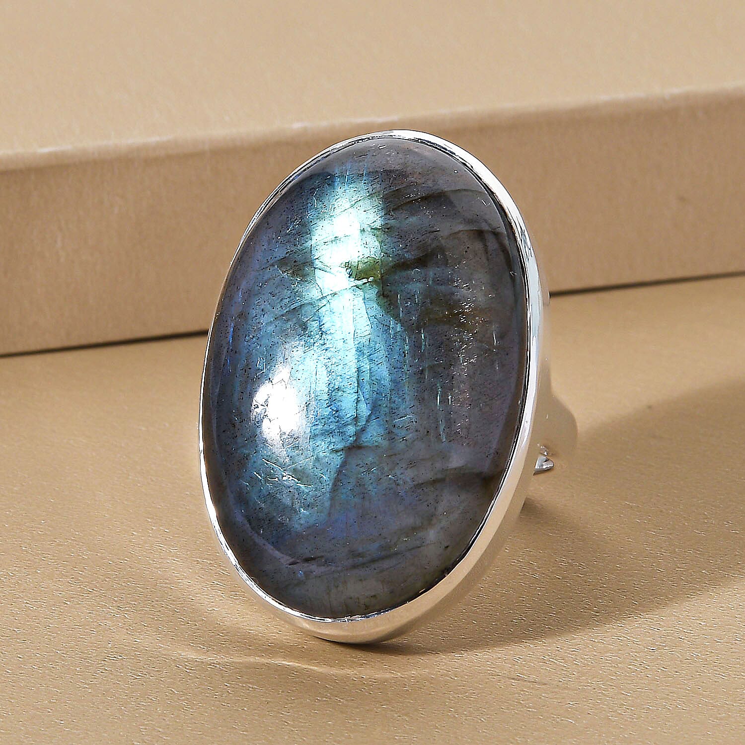 Rare Size Labradorite (OV 30X20) Solitaire Ring in Sterling Silver 33.00 Ct.