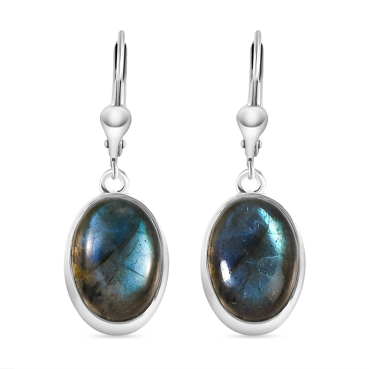 Labradorite Dangling Lever Back Earrings in Sterling Silver 12.20 Ct.