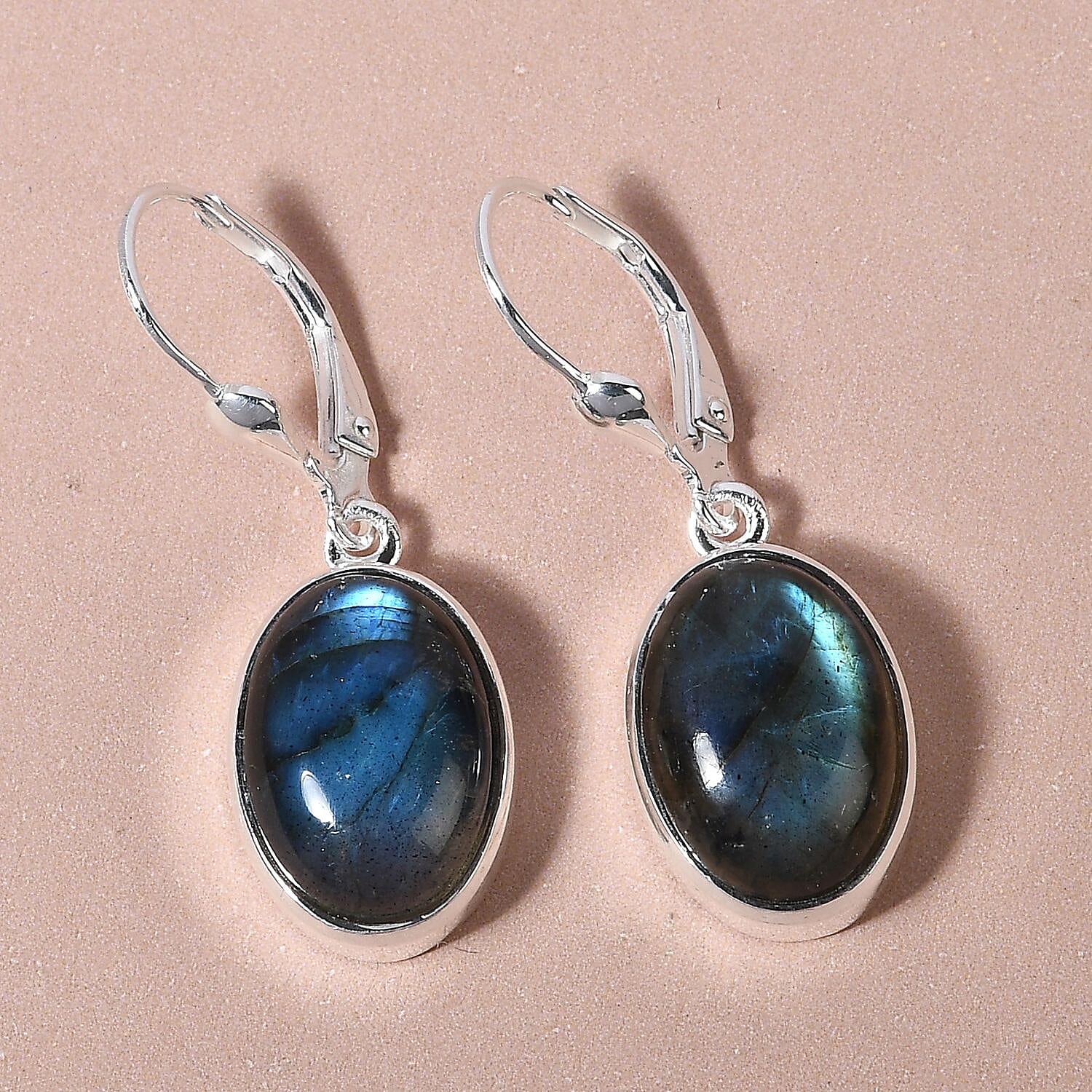 Labradorite Dangling Lever Back Earrings in Sterling Silver 12.20 Ct.
