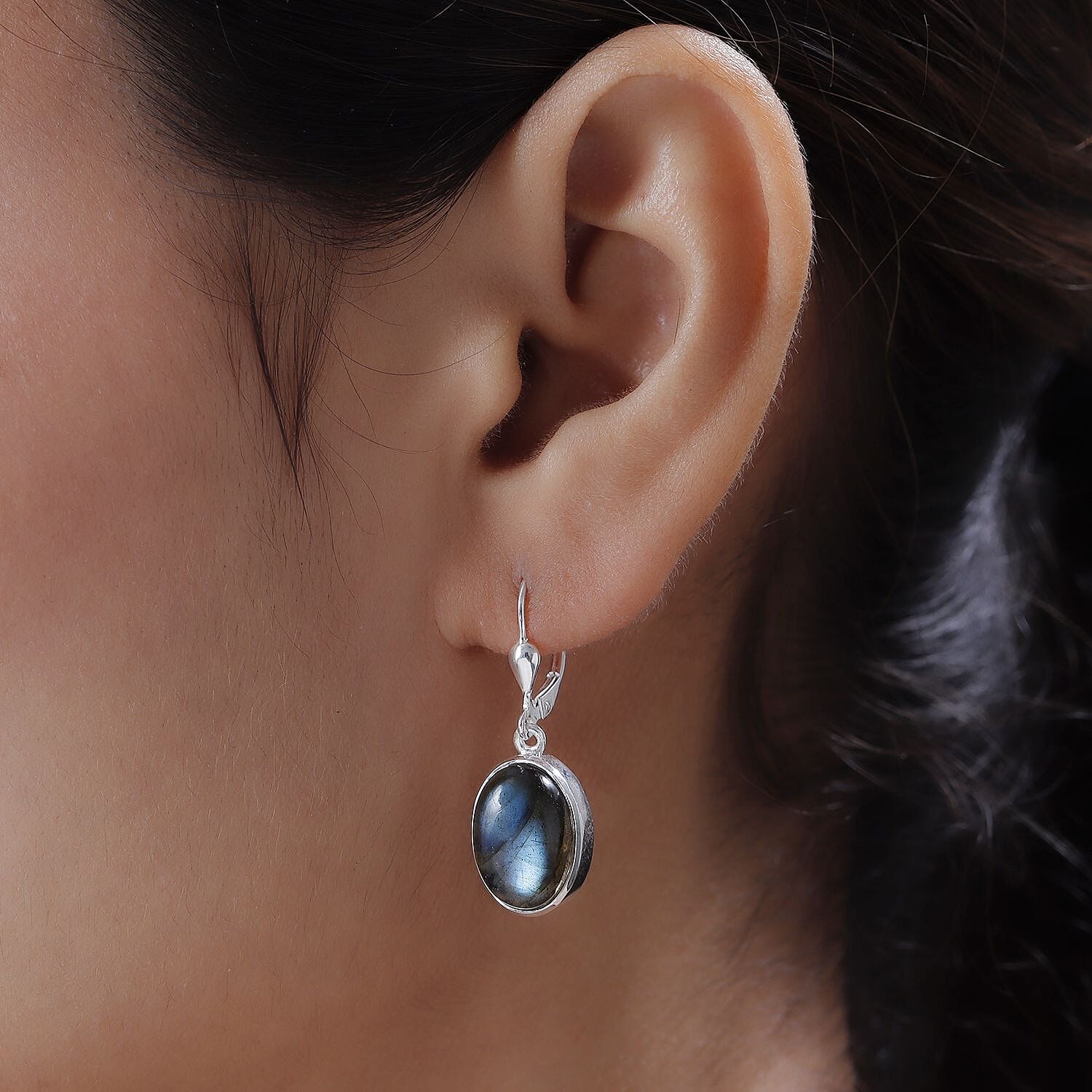 Labradorite Dangling Lever Back Earrings in Sterling Silver 12.20 Ct.