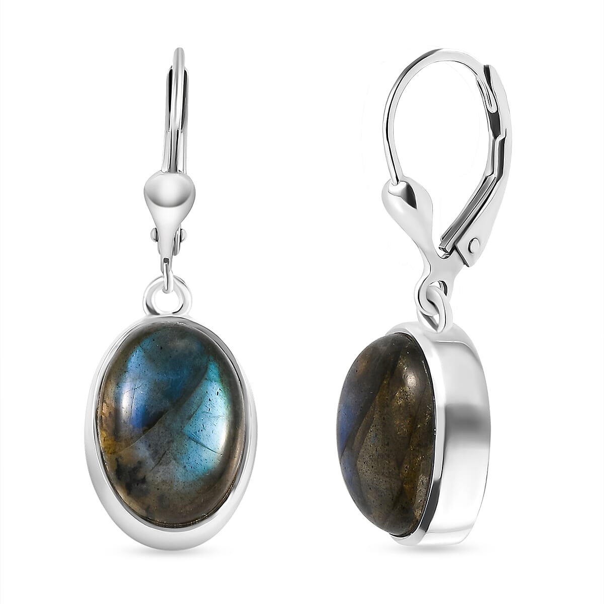 Labradorite Dangling Lever Back Earrings in Sterling Silver 12.20 Ct.