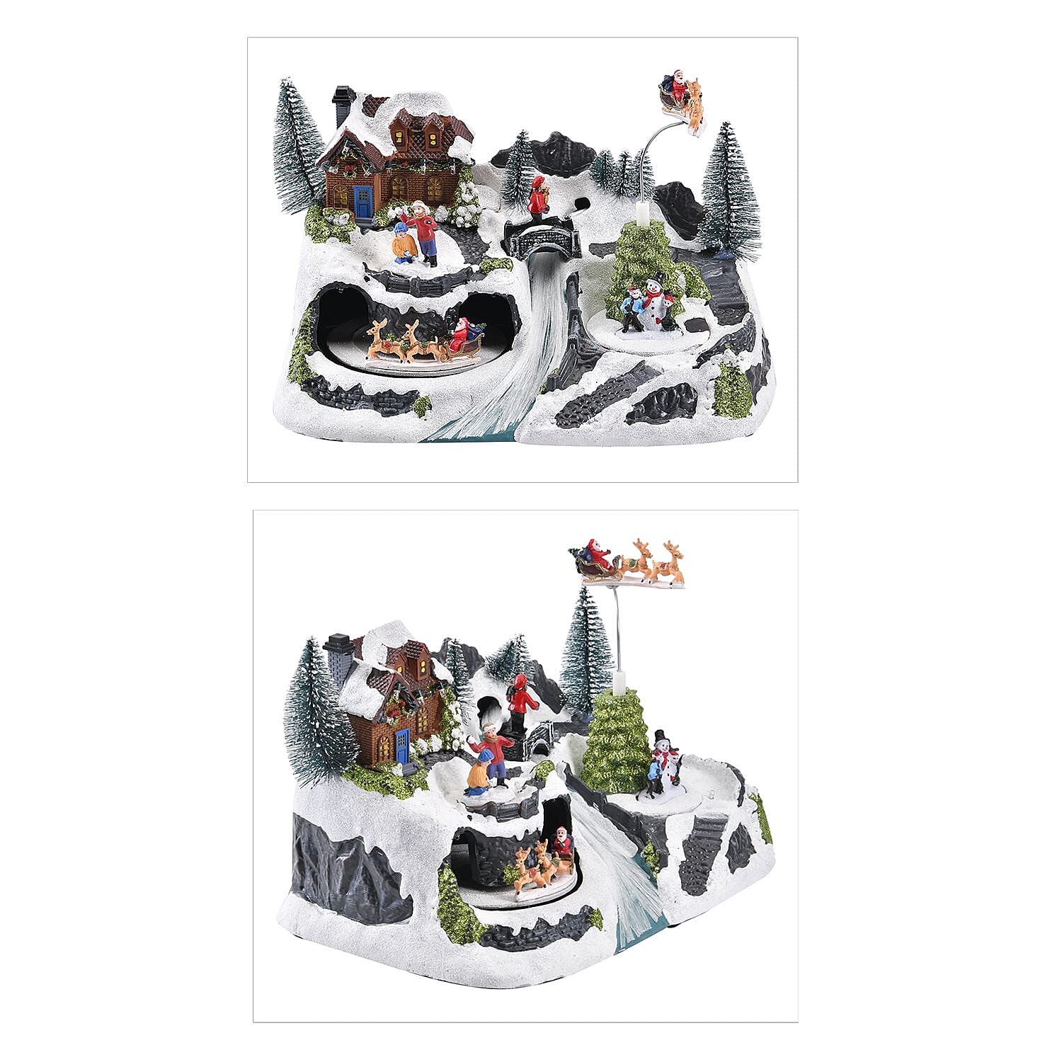Christmas LED Village with Flying Sleigh & Music (Size 30x20x20 Cm) 3 x AA batteries not included
