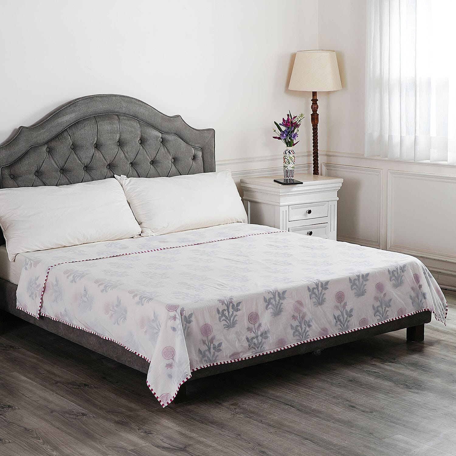 Cotton Muslin Block printed dohar 3 layered Colour Turquoise & red