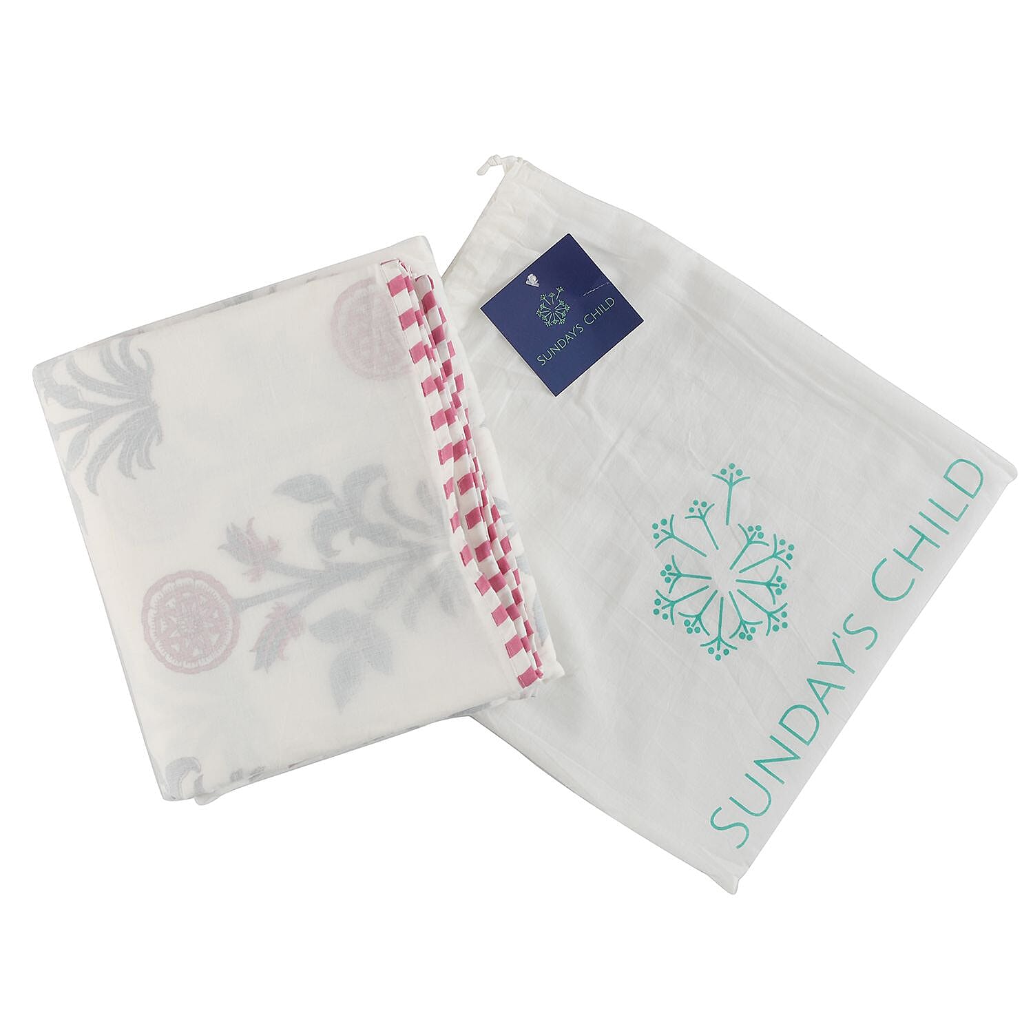 Cotton Muslin Block printed dohar 3 layered Colour Turquoise & red