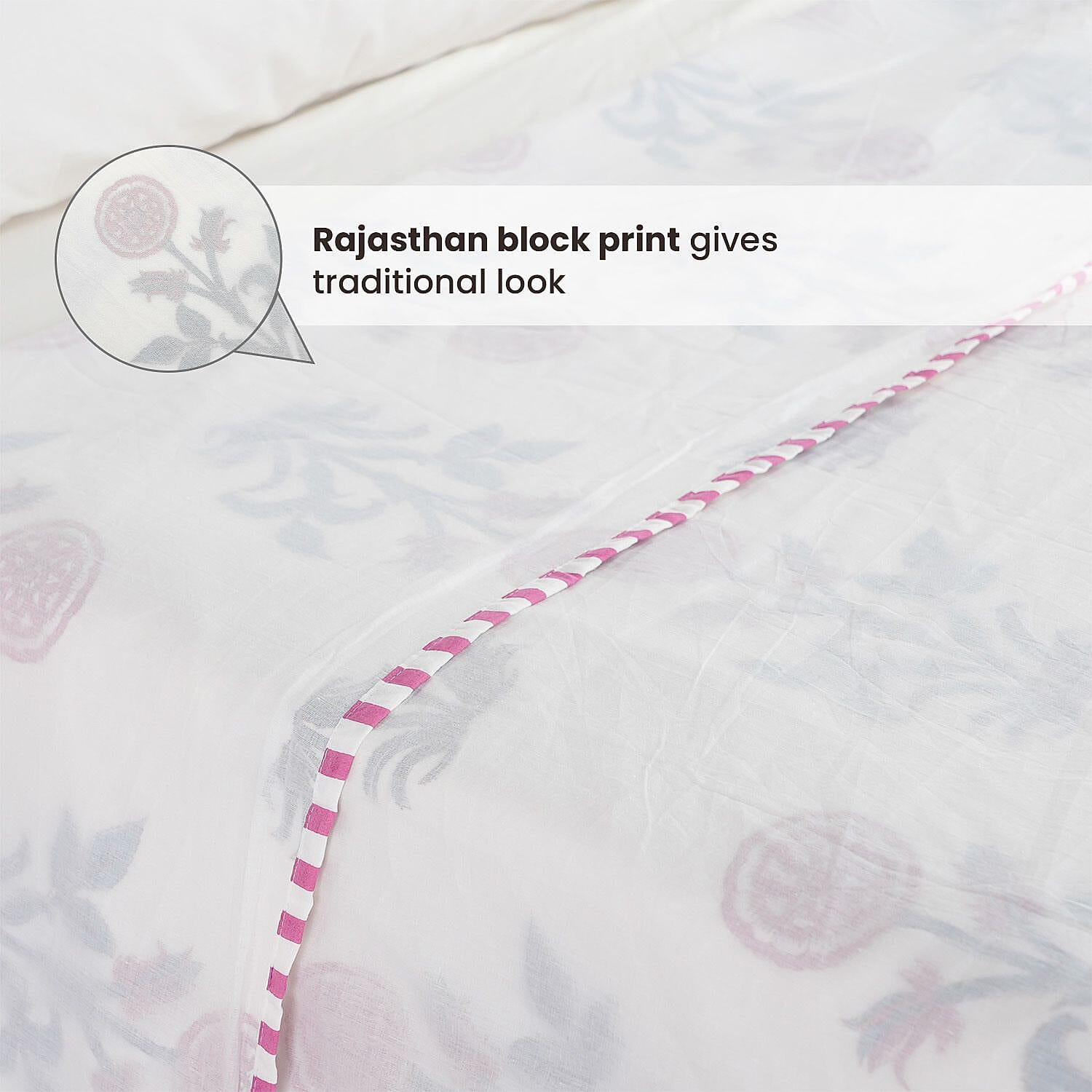 Cotton Muslin Block printed dohar 3 layered Colour Turquoise & red