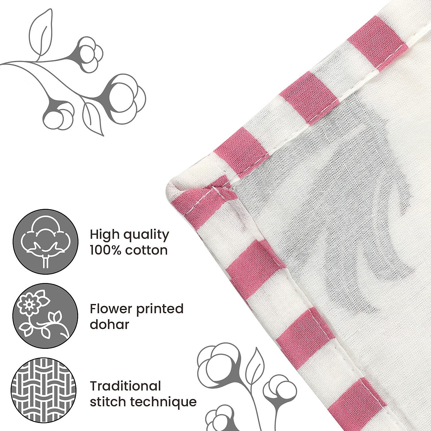 Cotton Muslin Block printed dohar 3 layered Colour Turquoise & red