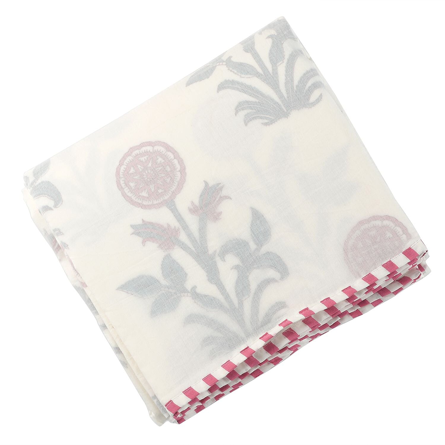 Cotton Muslin Block printed dohar 3 layered Colour Turquoise & red