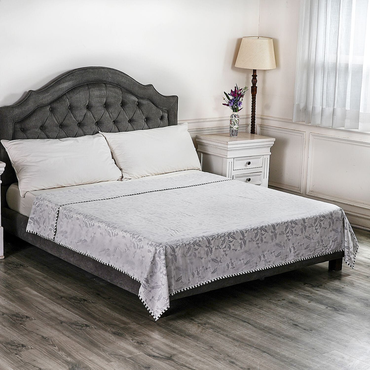 100% Cotton 3 Layered Temperature Regulating Hand Block Printed All Season Duvet (Size 200X200 Cm) - Grey