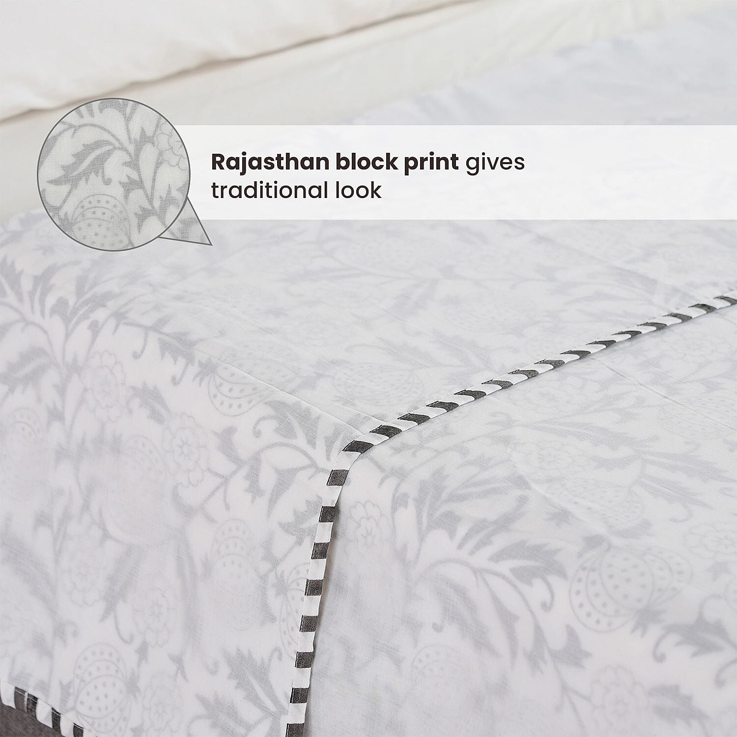 100% Cotton 3 Layered Temperature Regulating Hand Block Printed All Season Duvet (Size 200X200 Cm) - Grey