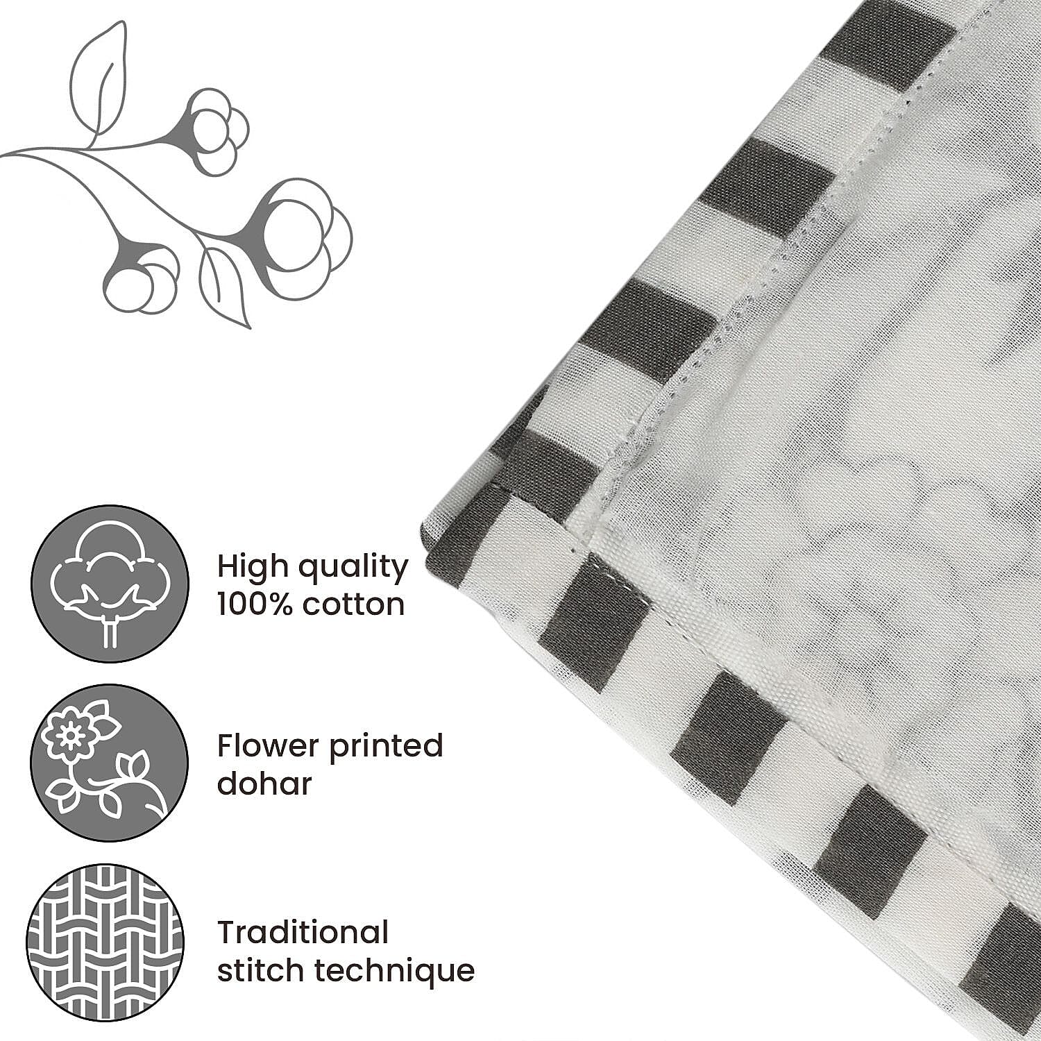 100% Cotton 3 Layered Temperature Regulating Hand Block Printed All Season Duvet (Size 200X200 Cm) - Grey