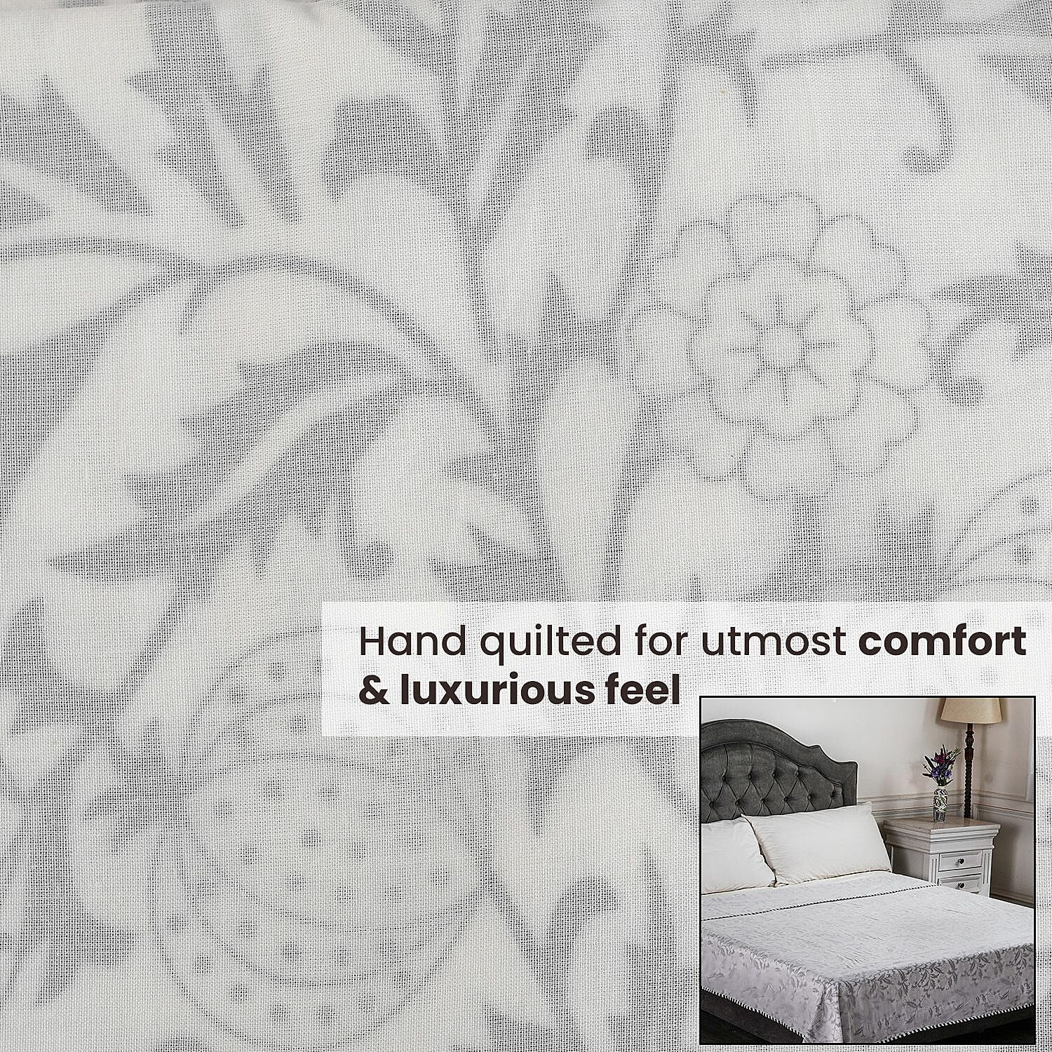 100% Cotton 3 Layered Temperature Regulating Hand Block Printed All Season Duvet (Size 200X200 Cm) - Grey