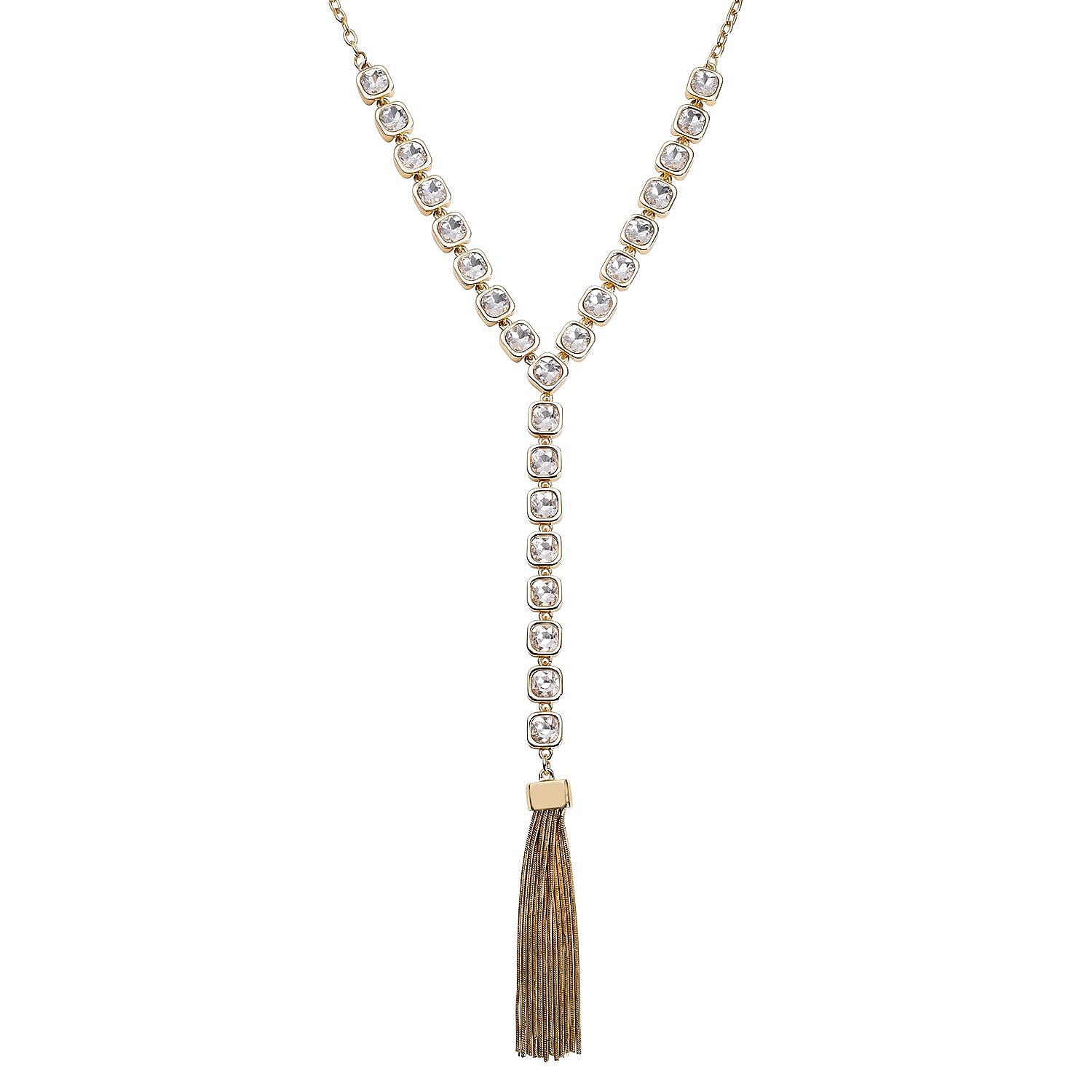 White Austrian Crystal Necklace (Size - 28) in Yellow Gold Tone