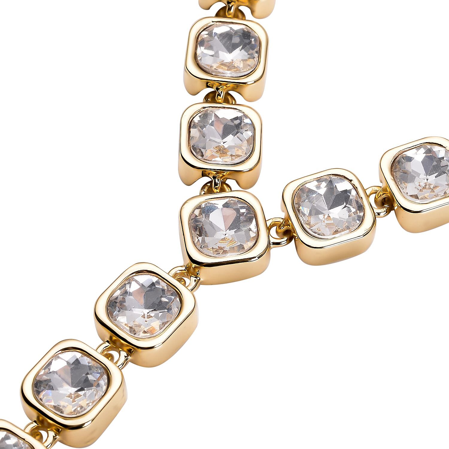 White Austrian Crystal Necklace (Size - 28) in Yellow Gold Tone