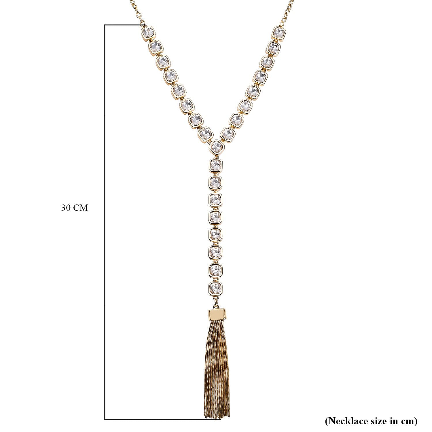 White Austrian Crystal Necklace (Size - 28) in Yellow Gold Tone