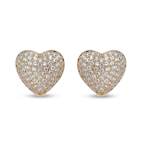 Simulated Diamond Heart Stud Earrings in Yellow Gold Tone - 8942482 - TJC