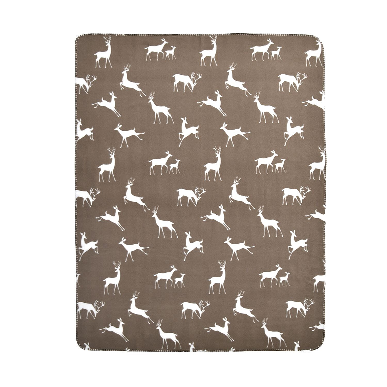 Soft Deer Pattern Fleece Blanket - Coffee