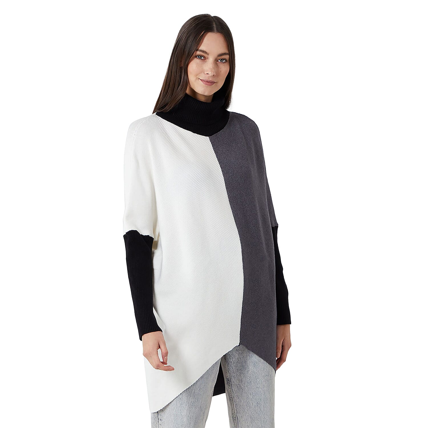 Nova of London Block Chevron Rib Tunic (Size One Size) - Black, Grey & Ivory