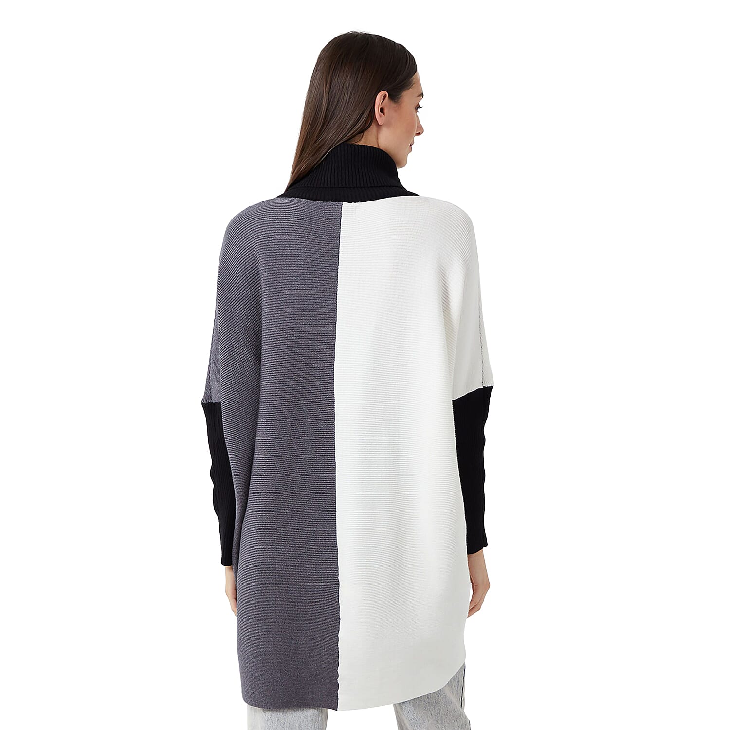 Nova of London Block Chevron Rib Tunic (Size One Size) - Black, Grey & Ivory