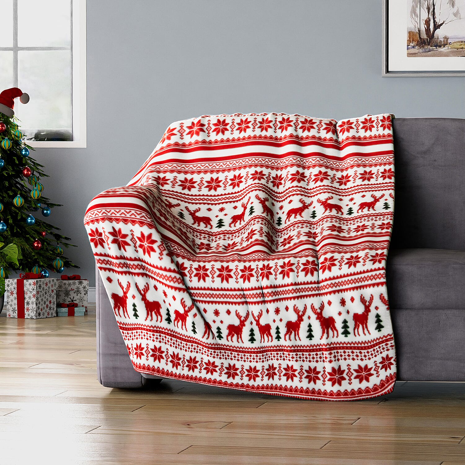 Soft Christmas Tribal Pattern Fleece Blanket (Size 170x130 Cm) - Red