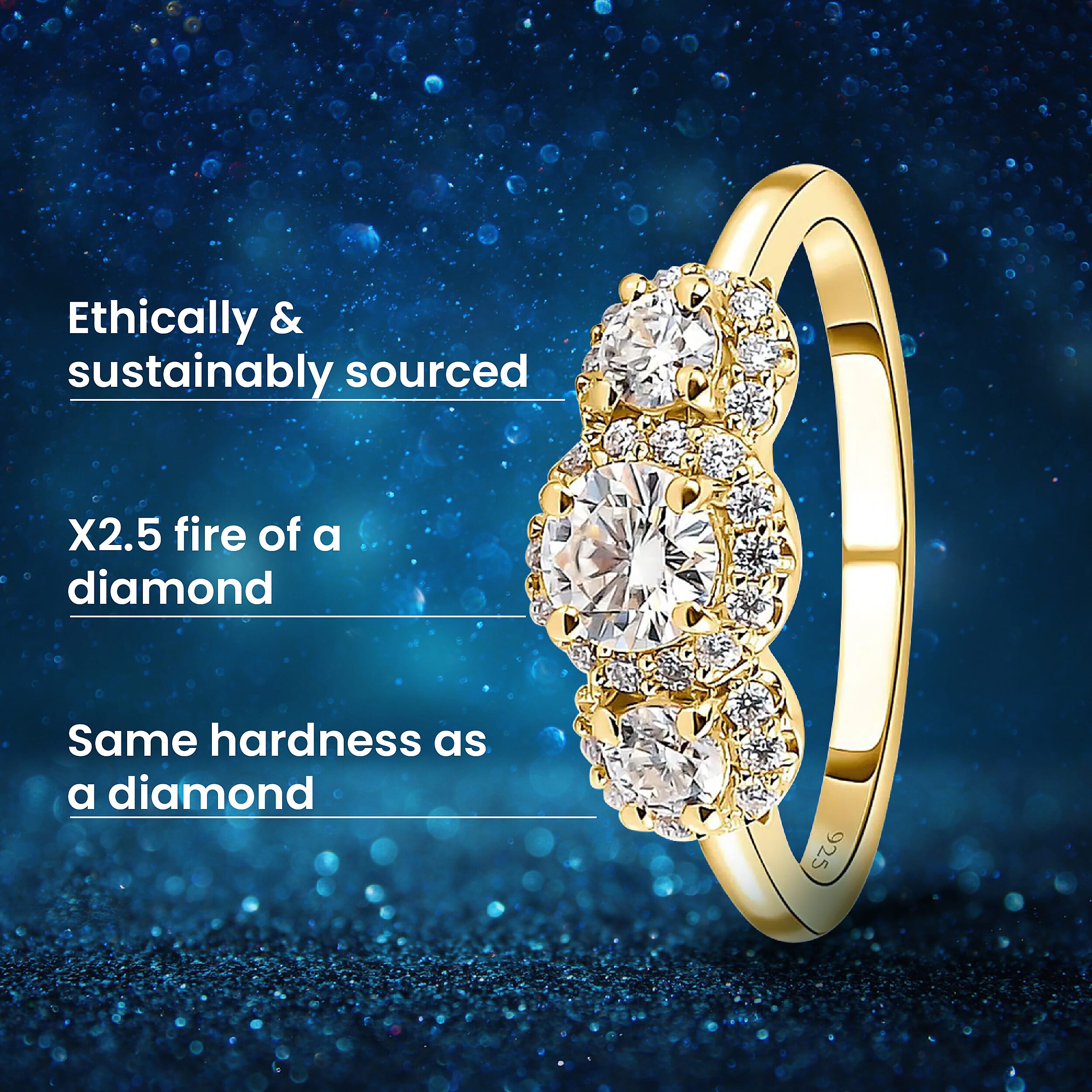 TRIPLE SPARKLE MOISSANITE HALO RING