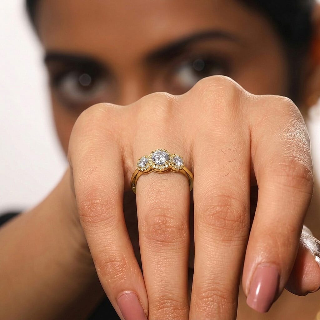 TRIPLE SPARKLE MOISSANITE HALO RING