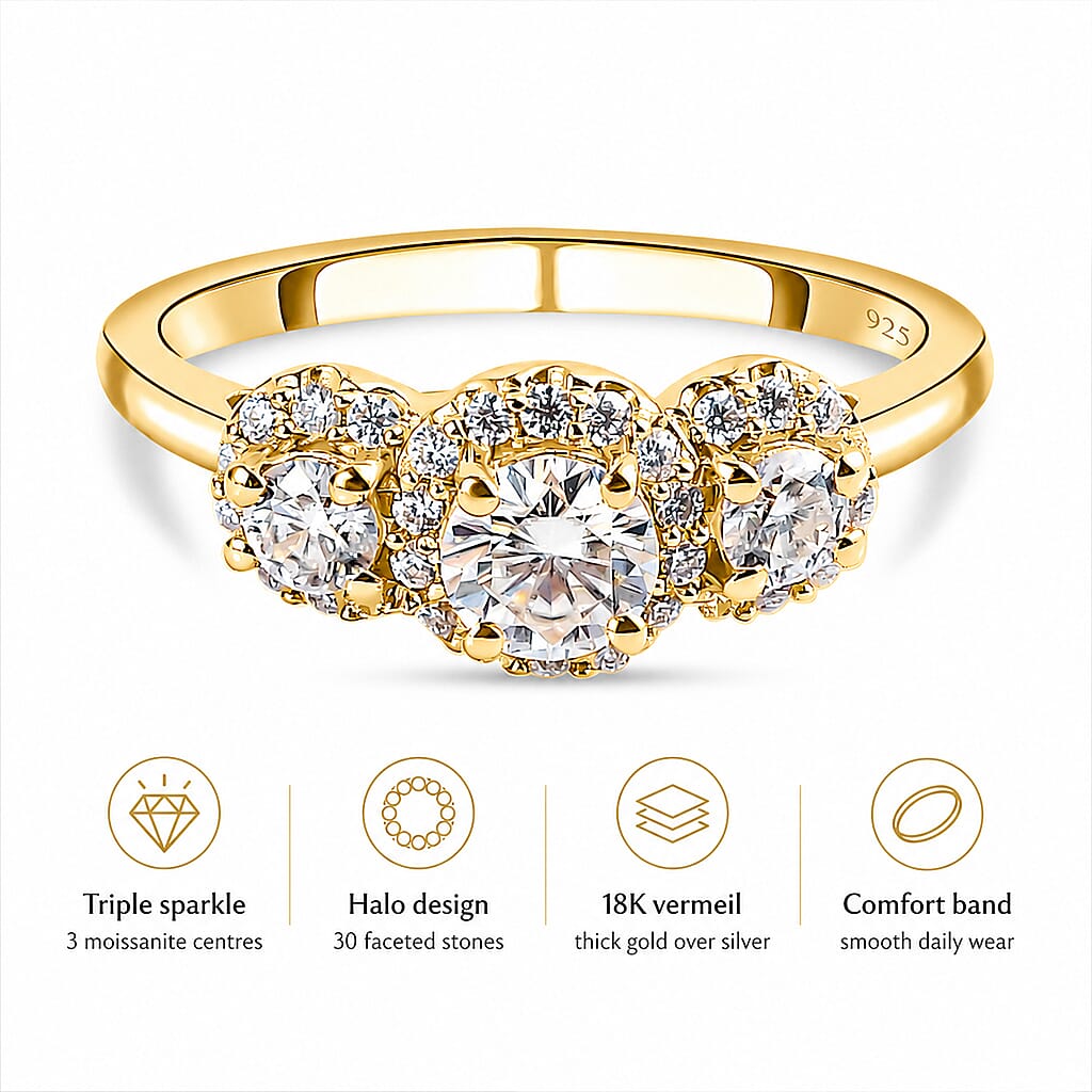 TRIPLE SPARKLE MOISSANITE HALO RING