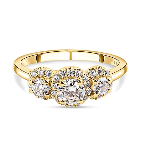 Moissanite Halo Ring in Sterling Silver with 18K Vermeil Yellow Gold