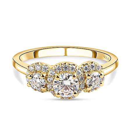 Moissanite Halo Ring in Sterling Silver with 18K Vermeil Yellow Gold Moissanite Halo Ring in Sterling Silver with 18K Vermeil Yellow Gold