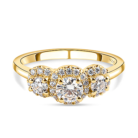 Moissanite Halo Ring in Sterling Silver with 18K Vermeil Yellow Gold