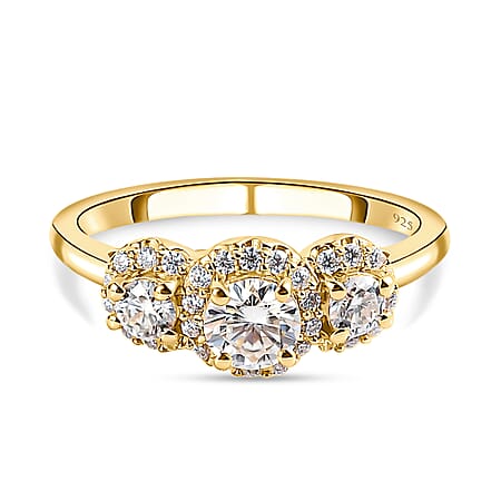 Moissanite Halo Ring in Sterling Silver with 18K Vermeil Yellow Gold