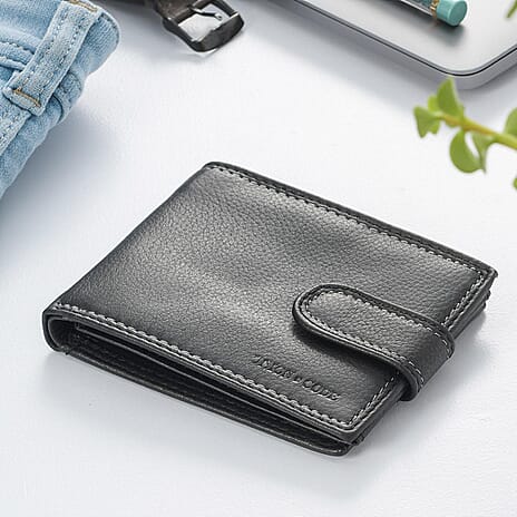 100% Genuine Leather RFID Protected Bi-Fold Mens Wallet (Size 4x3 Cm) - Black