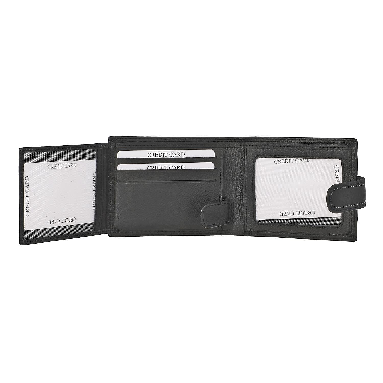 Genuine Leather RFID Protected Bi-Fold Mens Wallet - Black